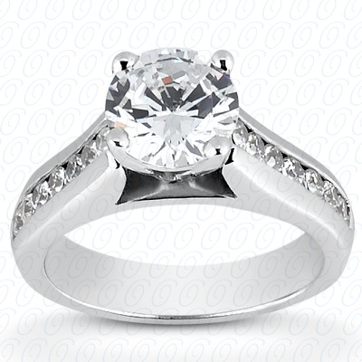 Engagement ring with a round cut center diamond and channel set round cut side diamonds