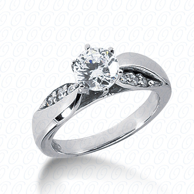 Contemporary style engagement ring with round cut center and side diamonds