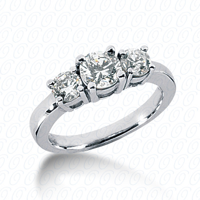 Three stone engagement ring with prong set round cut diamonds