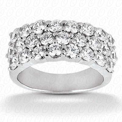 Three row prong style wedding band with round cut diamonds