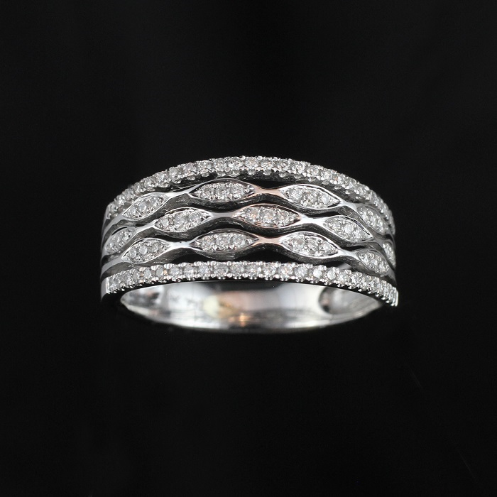 Contemporary multi row wedding band with round cut diamonds